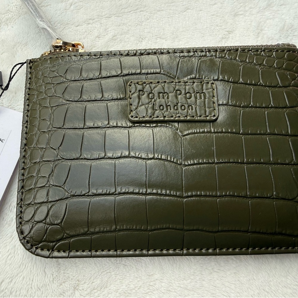 Pom Pom London Olive Croc Embossed Coin Purse